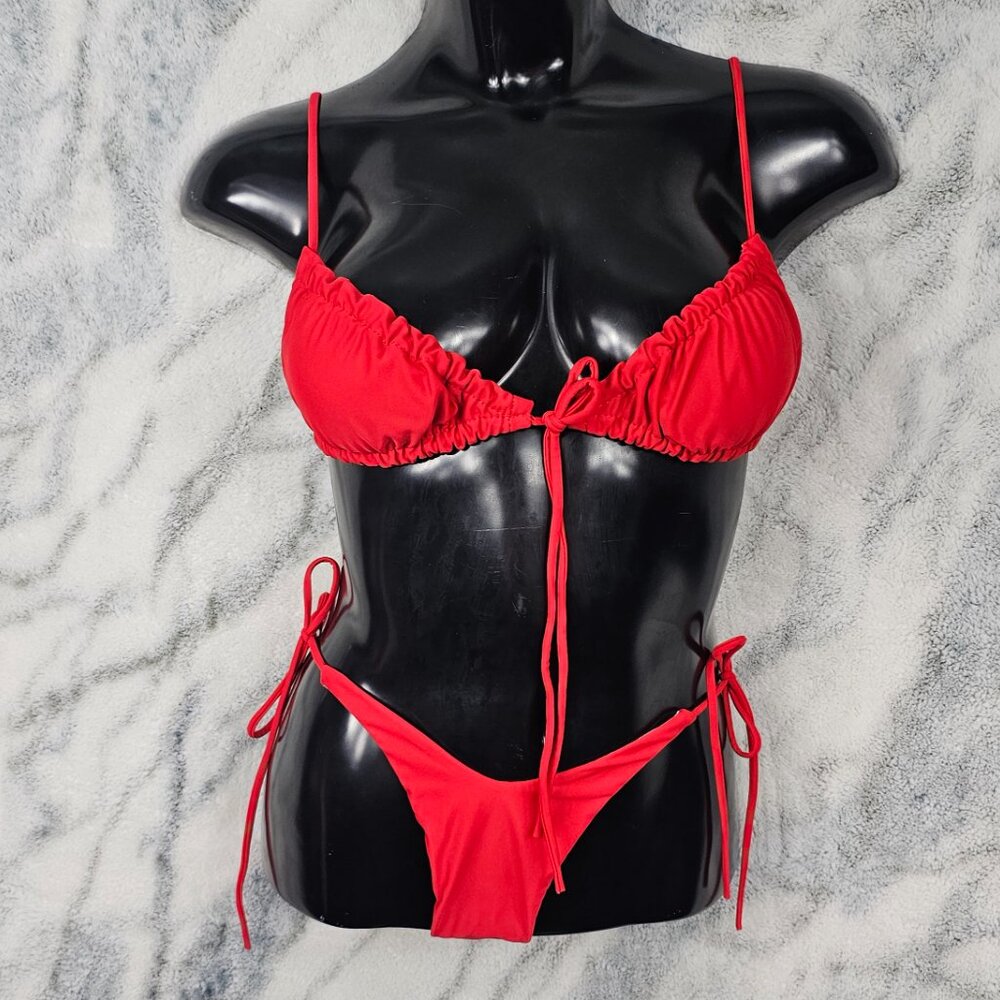 Set of 2 Dolls Kill Size Small Neon Green/Red Strappy Bikini Multi-Way Straps - Picture 2 of 12